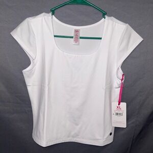Justice Girls White Cap Sleeve Seamless Top Square Neck Shirt XL 16/18 NEW